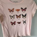 Awake Butterfly Short Sleeve Crop Top Pink Large Photo 3