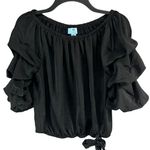 CeCe  Off Shoulder Blouse Womens S Black Tiered Balloon Sleeve Boho Chic Romantic Photo 1