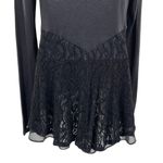 Free People  Lace Back Peplum Ruffle Long Sleeve Blouse Top Shirt Black High Low Photo 2