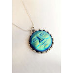 Handmade Blue Moon Necklace / Iridescent Smiling Moon Pendant Necklace/Sterling silver Photo 1