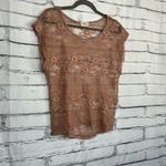 Crystal K Sheer Lace Short Sleeve Blouse Women’s Small Nude Floral Mesh Top Y2K Brown Photo 1