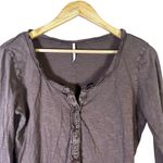 Free People 100% Cotton Brown Long Sleeve Henley Top Womens L Y2K Grunge Boho Photo 2