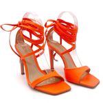 Schutz NEW  Bryce Leather Stiletto Sandals Neon Orange Lace-Up Sandals Size 7.5 Photo 6