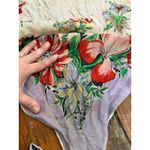 Vintage FLORAL White Red Silky Scarf Small Tablecloth Roses Headwrap Scarf Photo 3