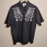 Bechamel 90s Vintage Wooden Beaded Boho Button Down Shirt, 12 Black Photo 0