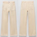 ZARA  WIDE LEG JEAN PANTS Beige/Light Yellow Color Size L NEW Photo 4