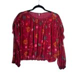 Free People Wildflower Honey Berry Top Size XS Magenta Burgandy Floral Cropped Photo 2