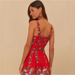 Farm Rio New Sweet Bloom Bouquet Linen Blend Minidress Red Beaded Belt Medium Photo 1