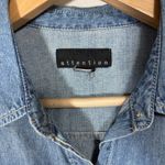 Attention Denim Mini Shirt Dress Womens L Drawstring Waist Western Coastal Cowgirl Pockets Photo 5