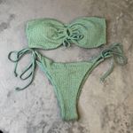 Zaful Bikini Set Womens Medium Green Smocked Bandeau Top Side Tie Swimwear Photo 0