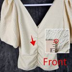 Free People  Cupcake Ruched Puff Sleeve V Neck Top Size XL Ivory Blouse Photo 5