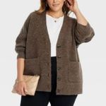 Ava & Viv  Plus Size Cozy Boyfriend Cardigan Brown Black Button Down Sweater 2X Photo 3