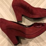 DKNY Maroon Laurel Flowered Suede Peep Toe Heels Photo 3