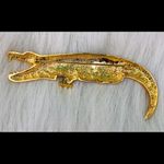 Gold Tone Blue And Green Crystal Alligator Brooch Photo 1