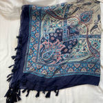 Lola + Kenni New Silk Scarf Blue Paisley and Floral,‎ 38” Square Tassles Photo 0