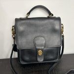 Coach Vintage 5130 Black Leather Station Satchel Crossbody Bag Brass Hardware Photo 2