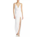 Aidan Mattox White Satin Evening Gown Size 6 Sleeveless V-Neck Thigh Slit Dress Photo 10