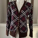 Merokeety Plaid Sweater Cardigan Brown Purple Size L Photo 2