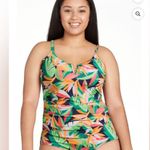 Time and Tru V Wire Detail One Piece Shirred Waist Tropical Swimsuit Photo 9