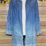 Chico's 1 Blue Ombre Open Front Chambray Shacket Jacket Size M 8 Pockets Photo 0