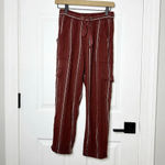 Anthropologie SANCTUARY XS Linen Blend Burgundy Stripe Cropped Cargo Pant Photo 1