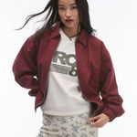 Topshop NWT  oversized cotton collar bomber jacket in burgundy size small Photo 0