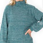Zenana Balloon Sleeve Melange Turtleneck Sweater Womens Size Medium Warm Cozy Photo 0
