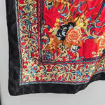ZARA  Red Black Gold Floral Satin Silk Paisley Leaf Scroll Patterned Square Scarf Photo 2