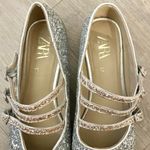 ZARA Limited Edition Silver Rose Gold Glitter Strap Mary Jane Ballet Flat 37 Photo 3
