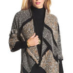 Chico's  Kinsley Fringed Tweed Cardigan Stripe Knit Leather Trim Draped Open 0 (S) Photo 0