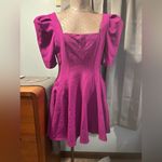 Black Halo  Bambi Mini Dress Puff Sleeve Skirt Pockets Berry Plum Sz 12 NWT $415 Photo 2