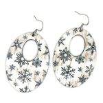 Handmade Cork on Leather Oval Cutout Snowflake Winter Christmas Lightweight Earrings Photo 1