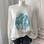 Baja East White Blue Graphic Horses Print Soft Oversized Sweatshirt Women’s XL Photo 2