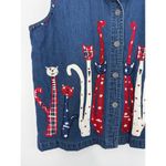 Vintage New Directions Denim Vest Women L Cat Embroidered Patriotic USA July 4th Blue Size L Photo 3