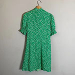 DKNY Puff Sleeve Front Print Tie Neck Mini Swing Dress Women's 4 Green Chiffon Photo 5