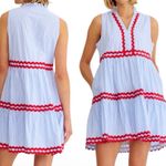Entro Ric Rac Matilda Mini Dress Blue White Striped Ruffle V Neck Cotton Small Photo 3