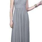 Dessy Collection Dress Sz 4 Halter Maxi Gown Prom Grey Shirred Chiffon Open Back Gray Photo 0