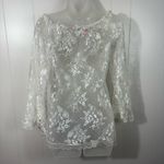 Victoria's Secret Vintage Y2K Sheer White Lace Pearl Beaded Ruffle Sleeve Top S Photo 4