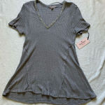 Juicy Couture  Silver Metallic Knit Top XS NWT Sparkly V-Neck Short Sleeve Photo 0