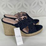 Draper James  Emily Eyelet Blue Denim Walkable Wedge Sandals Size 9 NWB‎ Photo 4