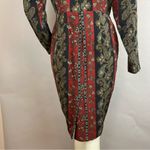 Vintage Dress 80s Pencil Petal Hip Skirt Layer Striped Floral Women Retro Black Red Photo 6