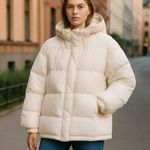 Topshop NWT mid length tie waist puffer jacket in cream Oversize Photo 0