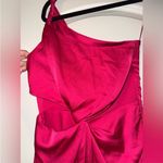 AMUR Deena One Shoulder Midi Dress in Rosie Raspberry Hot Pink Satin Cut Out 4 Photo 8