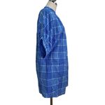 Never A Wallflower Elastic Sleeve Dress Blue Plaid Printed Cotton Size XS Photo 4