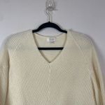 Umgee Cream V-Neck Sweater XL Long Sleeve Knit Lace Up Bohemian Casual Photo 1
