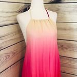 Colorful Ombré Pleated Backless Maxi Dress Pink Size L Photo 2