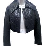 Bebe Vintage  leather jacket, cropped, diamond quilt, exagerated collar, black,XS Photo 0