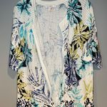 CJ Banks Woman Sweater Zip Up Top Size XL Palm Print Vacation Cruise Travel White Photo 1