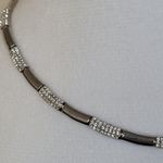 Vintage Silver Tone Rhinestone Metal Necklace Choker Photo 2