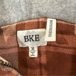 BKE Boyfriend Hooded Distressed Flannel Full Zip Shacket Womens Medium Rust Pink Photo 3